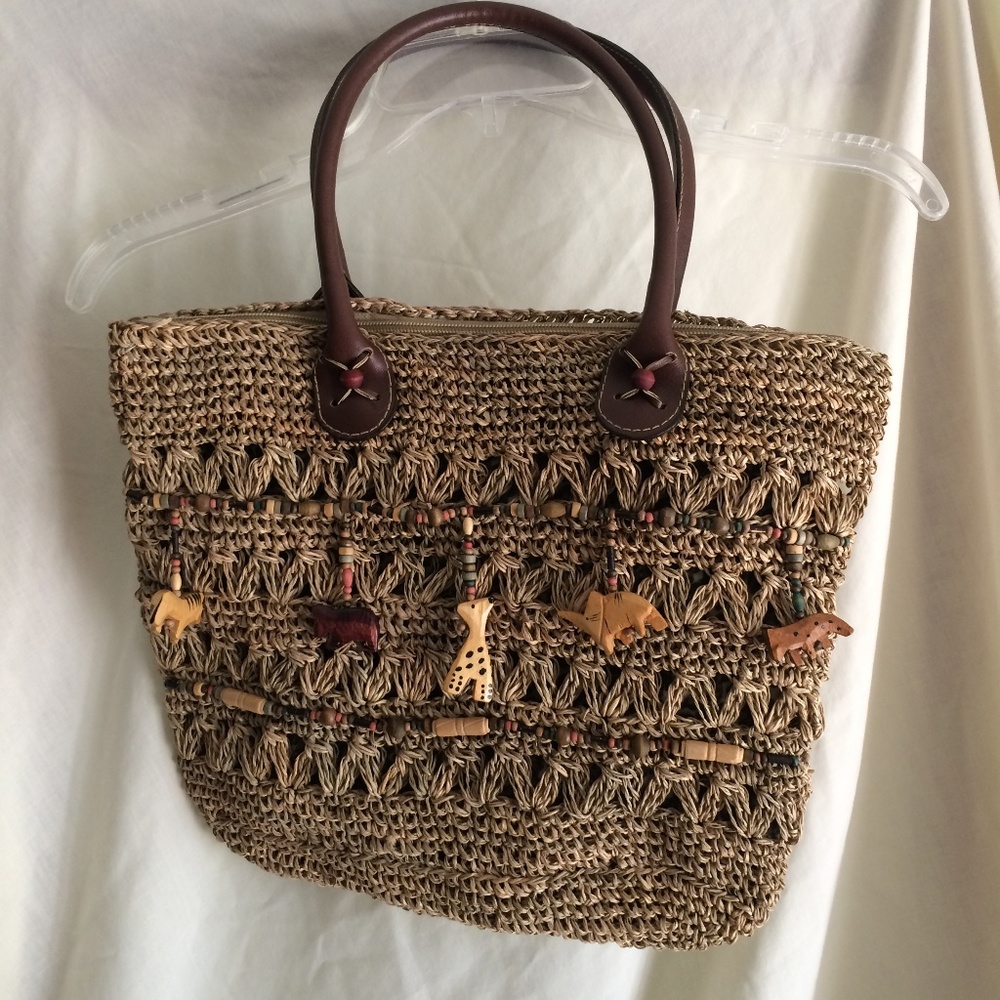 Cappelli Straw Wooden Safari Animal Handbag